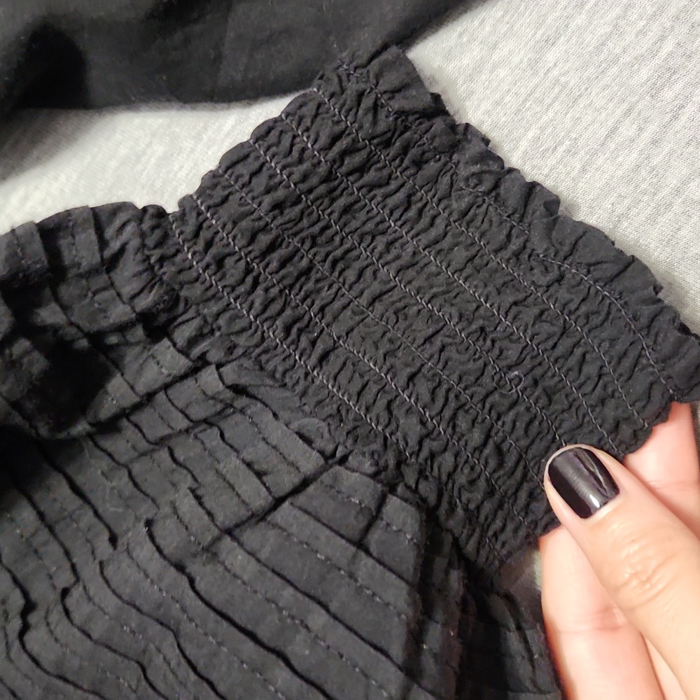 ARITZIA SUNDAY BEST Black Lacey Puff-Sleeve Crop Summer Peasant Blouse Top Shirt - Picture 13 of 16